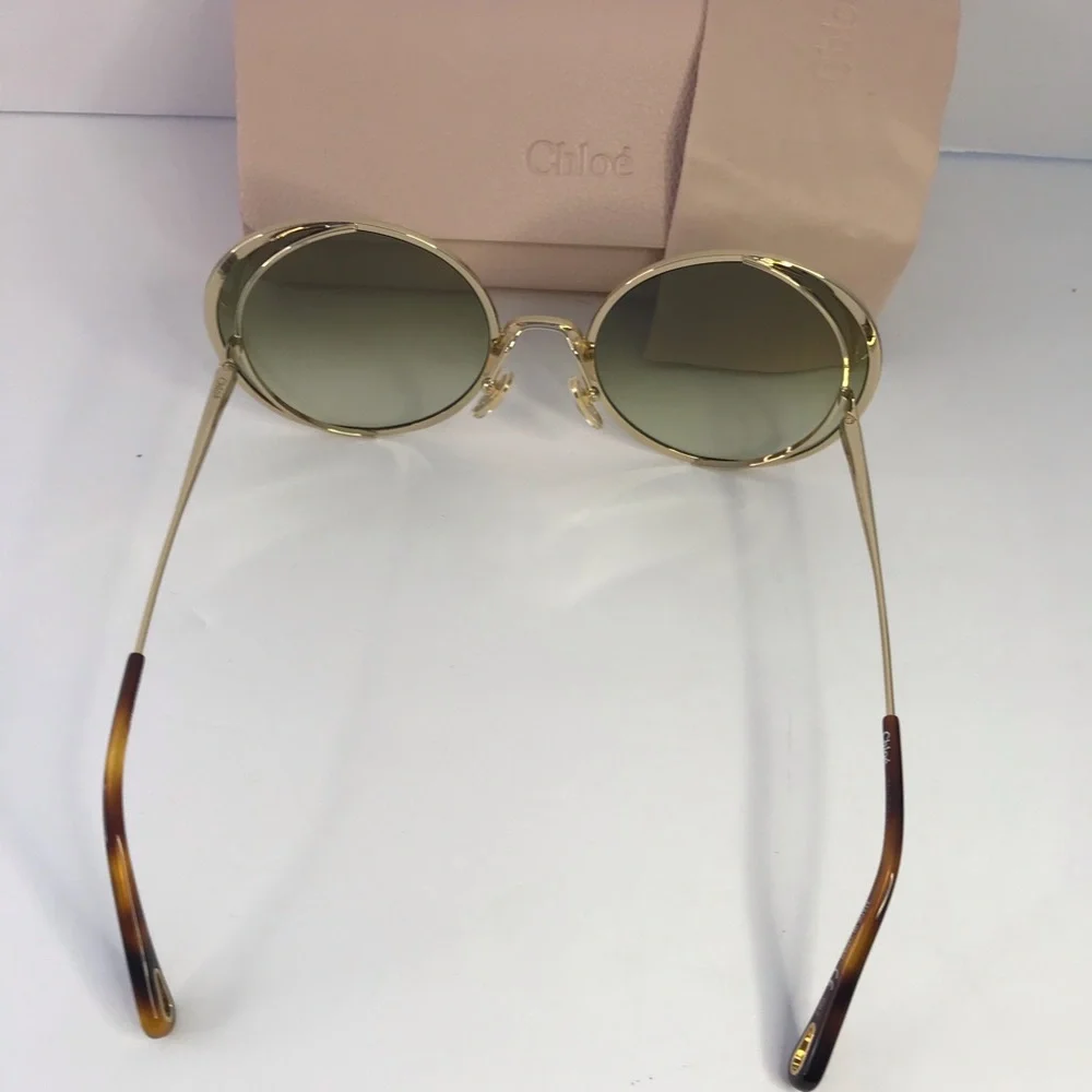 New Authentic Chloe Gold & Green Round Sunglasses HANAH COLLECTION